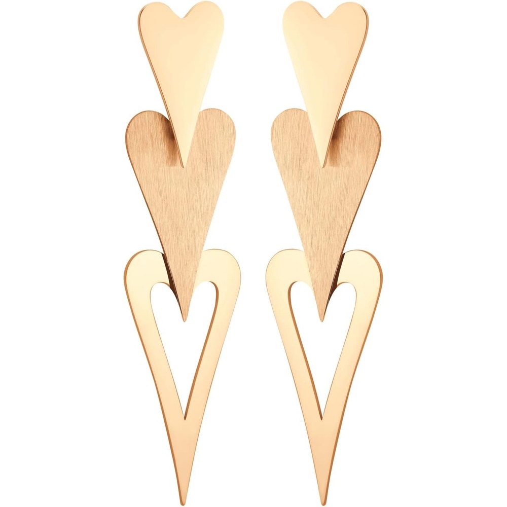 image:image555Jewelry Stainless Steel Trio Heart Dangle Earrings for Women amp LadiesRose Gold