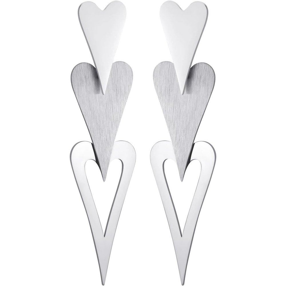 image:image555Jewelry Stainless Steel Trio Heart Dangle Earrings for Women amp LadiesSilver