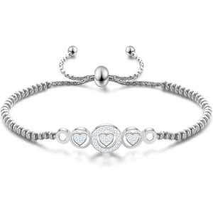 image:image555Jewelry Adjustable Slider Cuff CZ Hearts Bolo Bracelet for Women amp LadiesSilver