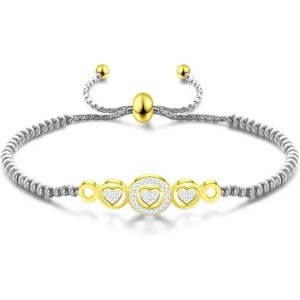 image:image555Jewelry Adjustable Slider Cuff CZ Hearts Bolo Bracelet for Women amp LadiesSilverGold