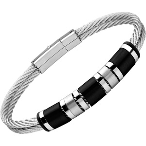image:image555Jewelry Elegant Stainless Steel Dual Row Twisted Cable Bracelet for Men Cool BraceletsBlack
