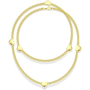 image:image555Jewelry Long Stainless Steel Stationed Hearts Curb Link Chain Necklace for WomenGold