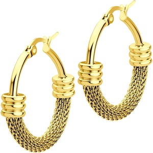 image:image555Jewelry Medium Braided Mesh Stainless Steel Round Hoop Earrings for Women Hypoallergenic Hoops EarringsGold