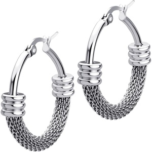 image:image555Jewelry Medium Braided Mesh Stainless Steel Round Hoop Earrings for Women Hypoallergenic Hoops EarringsSilver