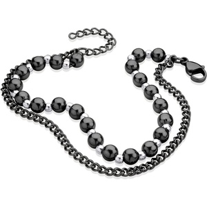 image:image555Jewelry Stainless Steel Ball Bead amp Chain Wrap Bracelet for Women amp Ladies 7 Inch  1 Inch ExtensionBlackSilver