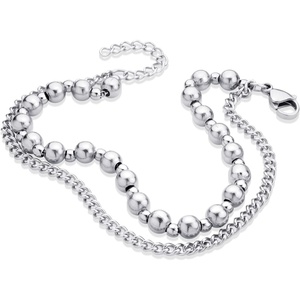 image:image555Jewelry Stainless Steel Ball Bead amp Chain Wrap Bracelet for Women amp Ladies 7 Inch  1 Inch ExtensionSilver