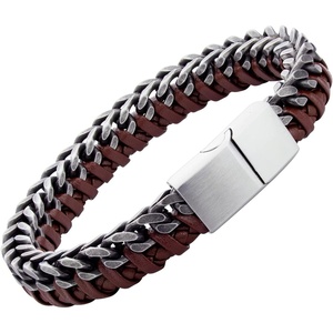 image:image555Jewelry Stainless Steel Braided Leather amp Cuban Link Chain Bracelet for MenBrown Leather  Silver Clasp