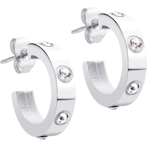 image:image555Jewelry Stainless Steel CZ Huggie Open Hoop Earrings for Women amp LadiesSilver