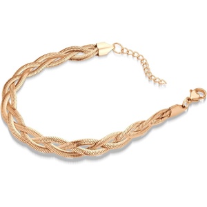 image:image555Jewelry Stainless Steel Flat Braided Snake Chain Bracelet for Women amp LadiesRose Gold