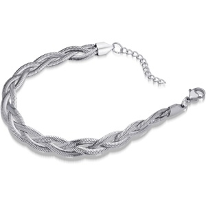 image:image555Jewelry Stainless Steel Flat Braided Snake Chain Bracelet for Women amp LadiesSilver