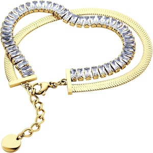 image:image555Jewelry Stainless Steel Flat Snake Chain amp Cubic Zirconia Stripe Bracelet for WomenGold