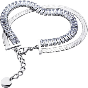 image:image555Jewelry Stainless Steel Flat Snake Chain amp Cubic Zirconia Stripe Bracelet for WomenSilver