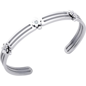 image:image555Jewelry Stainless Steel Grooved CZ Floral Open Cuff Bangle Bracelet for WomenSilver