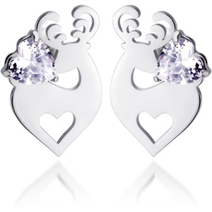 image:image555Jewelry Stainless Steel Heart CZ Drop Deer Stud Earrings for Women amp LadiesSilver