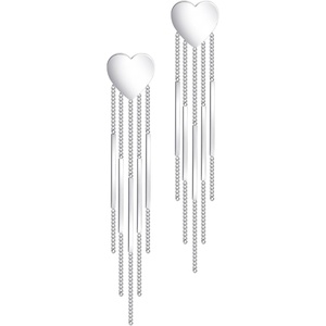 image:image555Jewelry Stainless Steel Long Drop Dangle Bar Tassel Heart Earrings for WomenSilver