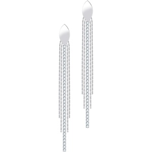 image:image555Jewelry Stainless Steel Long Drop Dangle CZ Tassel Oval Earrings for WomenSilver