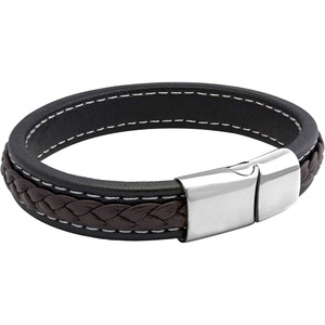 image:image555Jewelry Stainless Steel Magnetic Clasp Braided amp Stitched Black Leather Bracelet for MenSilver