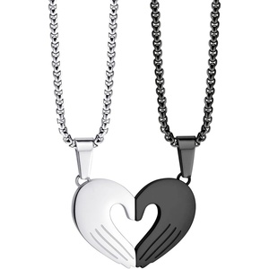 image:image555Jewelry Stainless Steel Magnetic Couples Heart Necklace for Men amp WomenSilver  Black