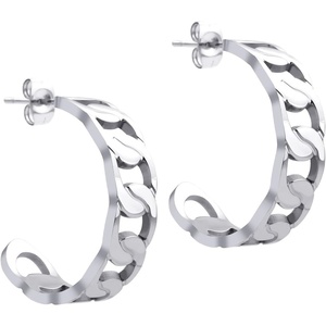 image:image555Jewelry Stainless Steel Medium Curb Link Open Hoop Earrings for Women amp LadiesSilver
