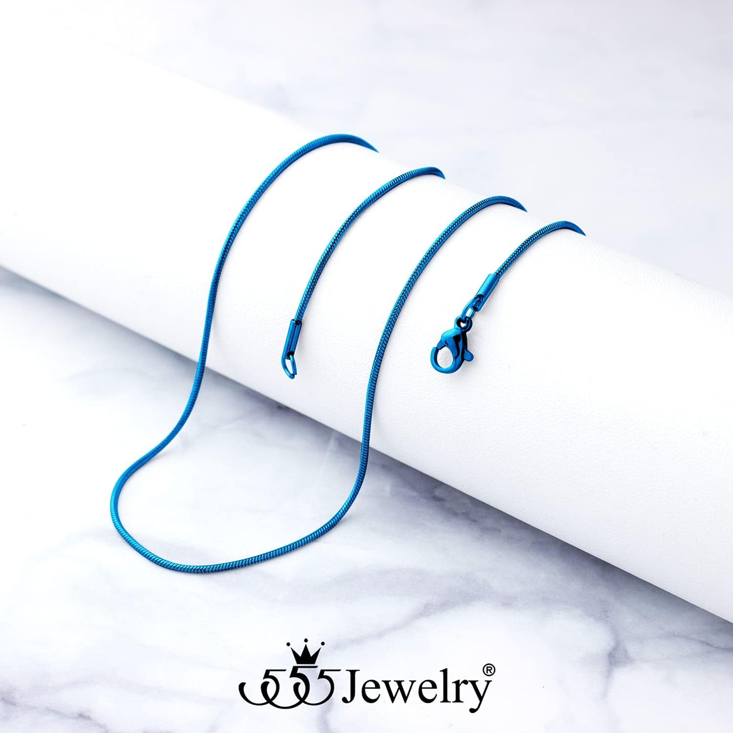 image:image555Jewelry 12mm Stainless Steel Snake Chain Necklace for Men amp Women 1628 InchBlue
