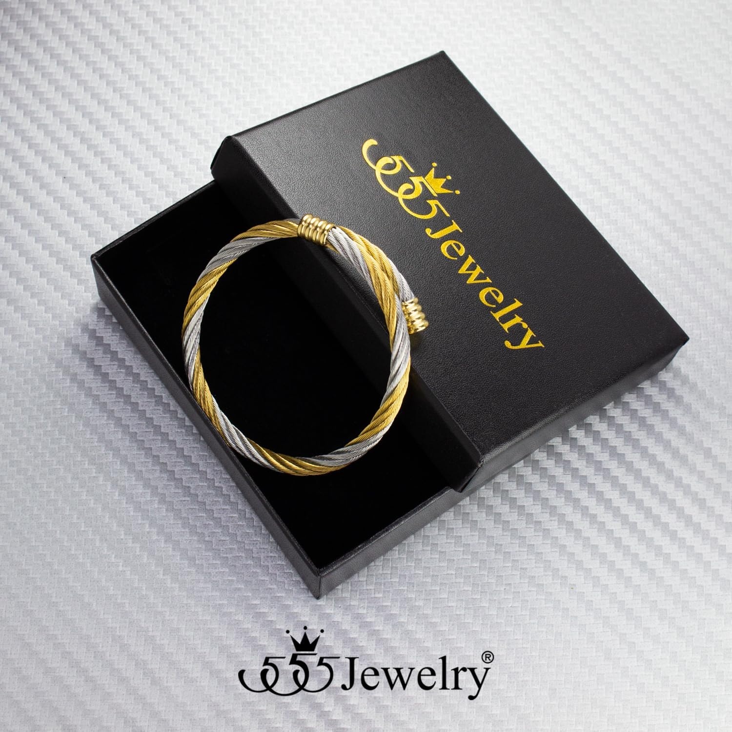 image:image555Jewelry 2 Tone Adjustable Twisted Cable Wire Bangle Bracelet Cuff for Women amp MenGold Gold
