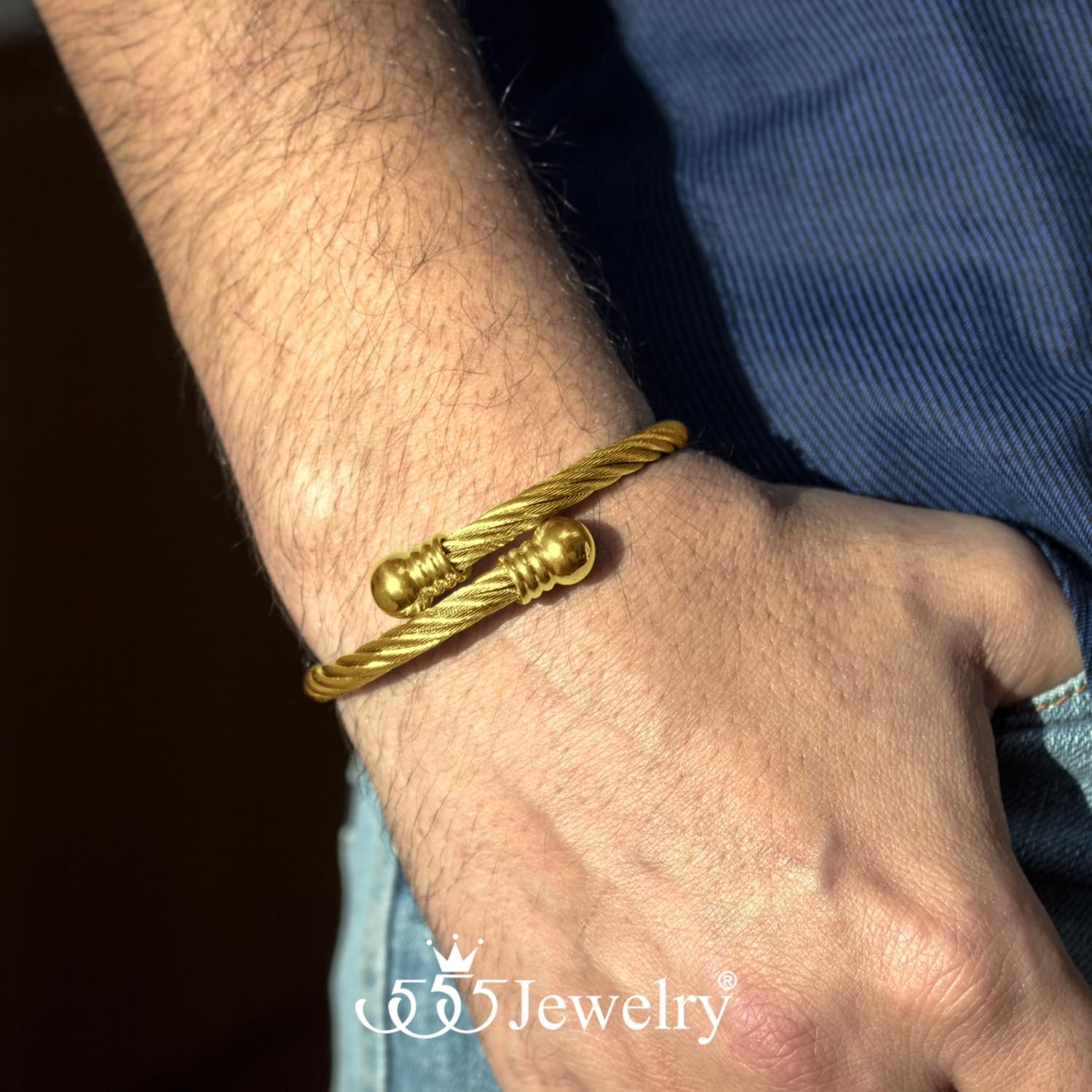 image:image555Jewelry 2 Tone Adjustable Twisted Cable Wire Bangle Bracelet Cuff for Women amp MenGold Round Endings