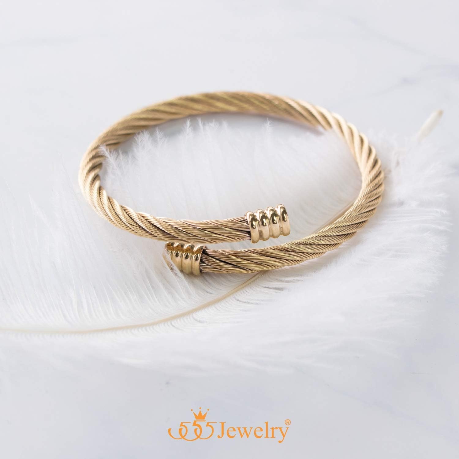 image:image555Jewelry 2 Tone Adjustable Twisted Cable Wire Bangle Bracelet Cuff for Women amp MenGold