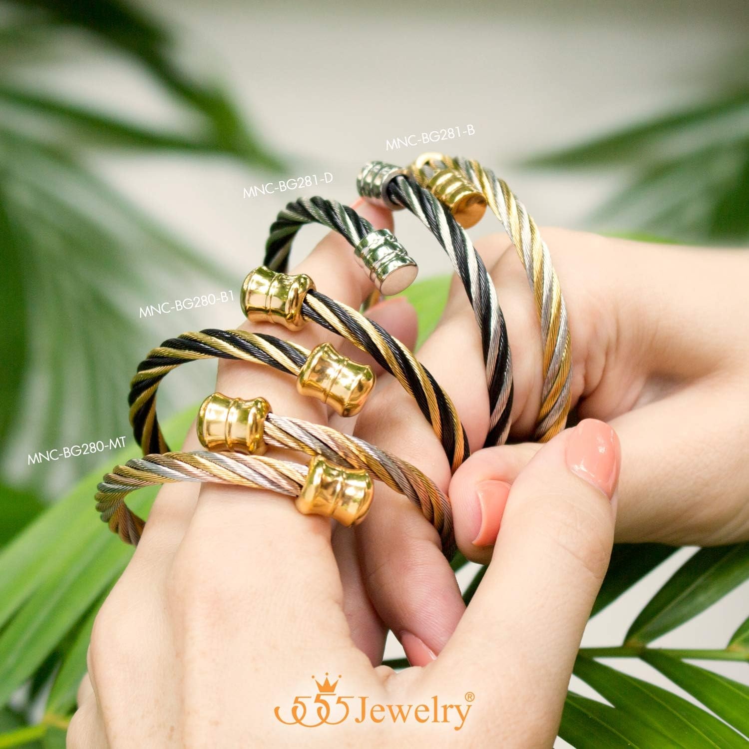 image:image555Jewelry 2 Tone Adjustable Twisted Cable Wire Bangle Bracelet Cuff for Women amp MenSilver Black