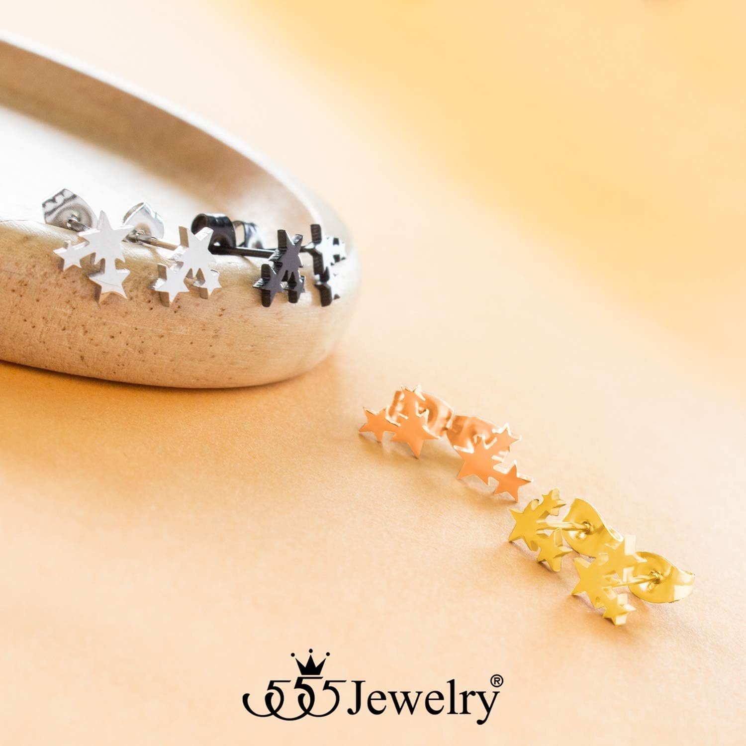 image:image555Jewelry Delicate Small Tiny Triple Stars Stud Earrings for WomenRose Gold