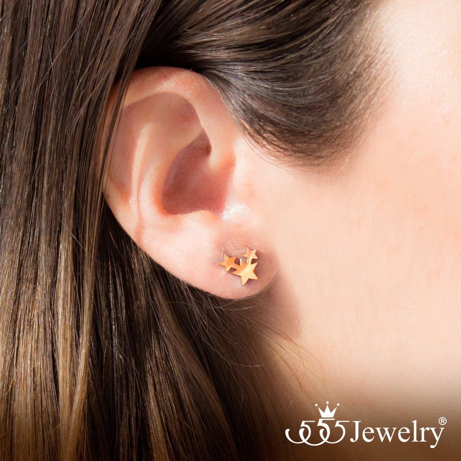 image:image555Jewelry Delicate Small Tiny Triple Stars Stud Earrings for WomenRose Gold
