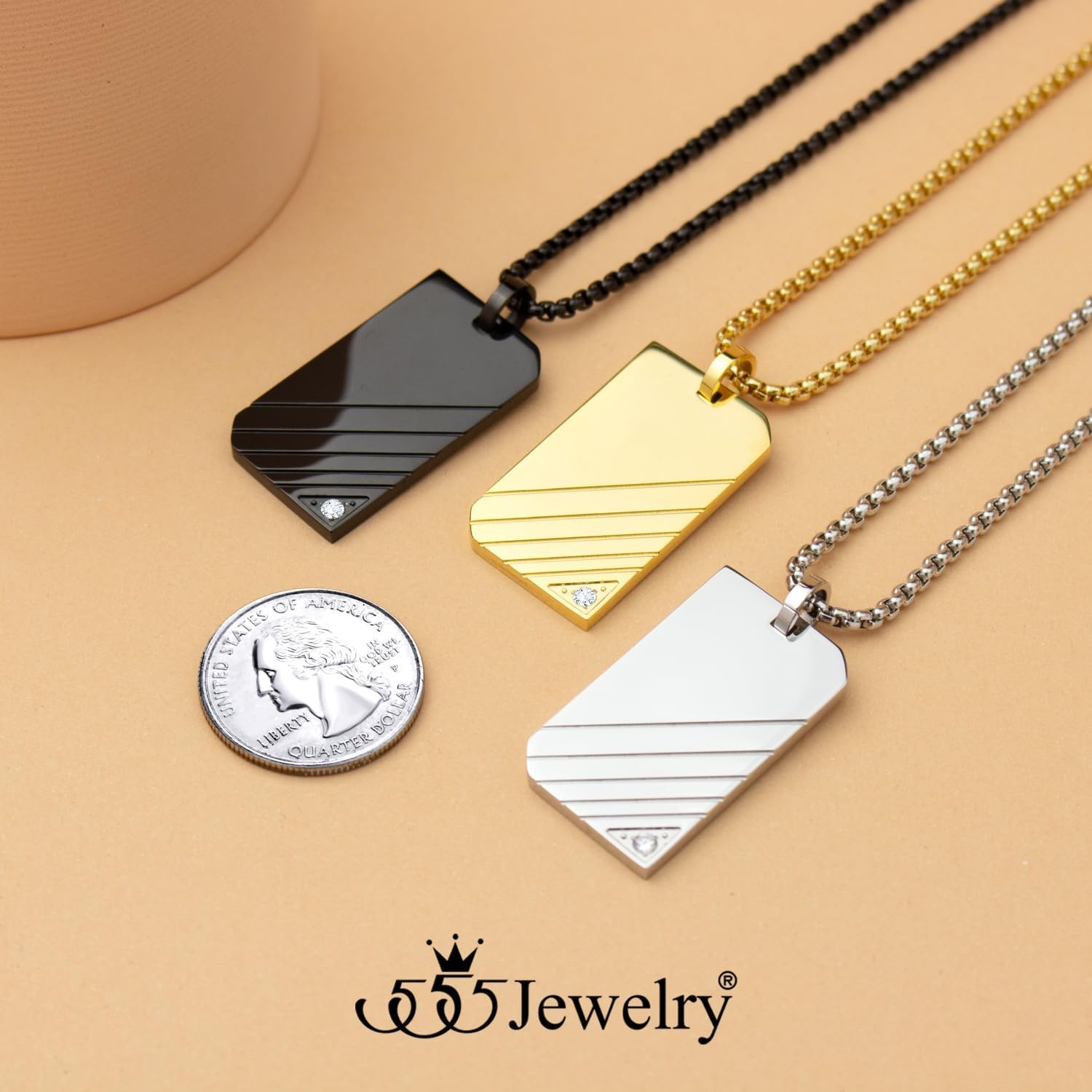 image:image555Jewelry Stainless Steel Diagonal Patterned Dog Tag Pendant Necklace for Men and Women 1624 Inch Chain LinkBlack
