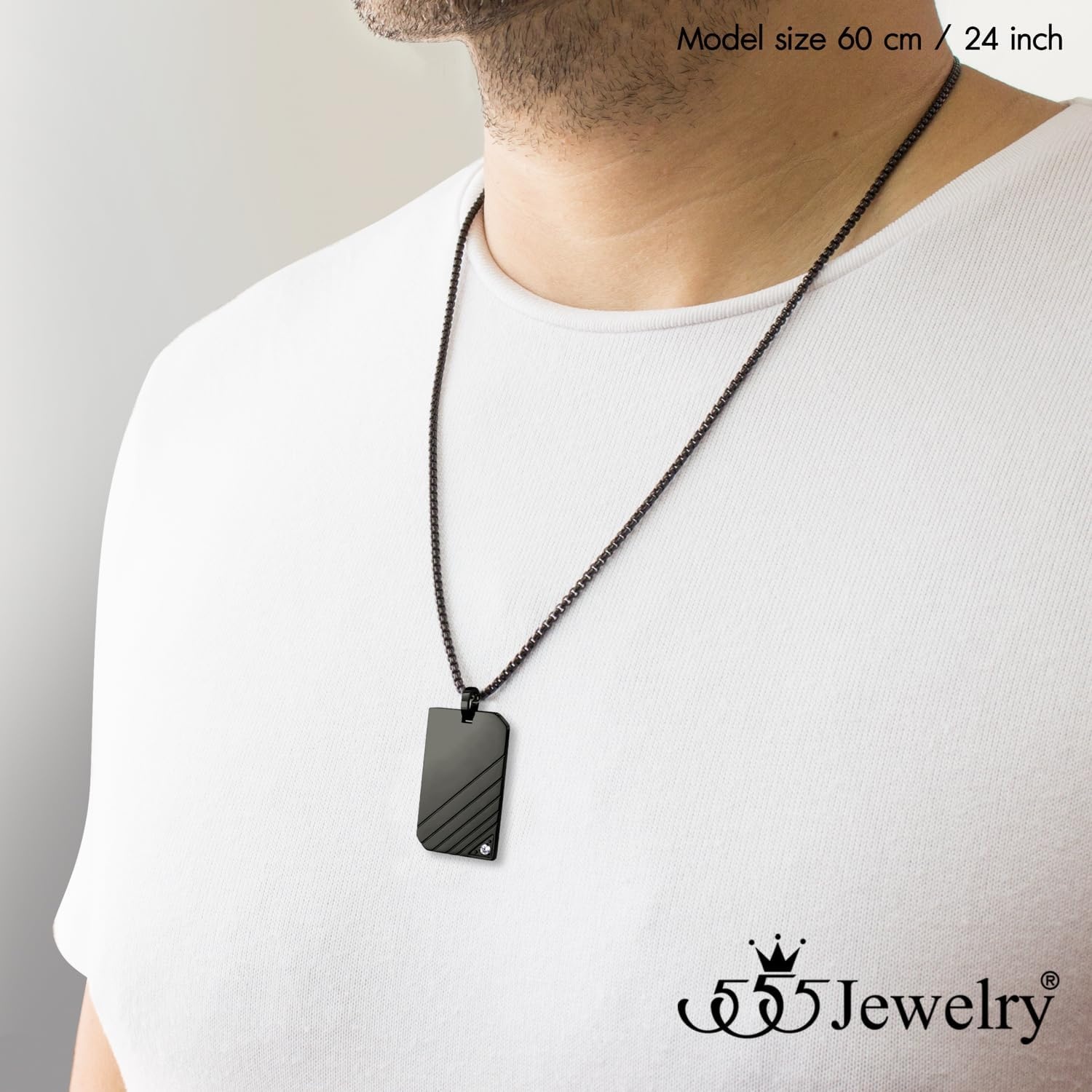 image:image555Jewelry Stainless Steel Diagonal Patterned Dog Tag Pendant Necklace for Men and Women 1624 Inch Chain LinkBlack