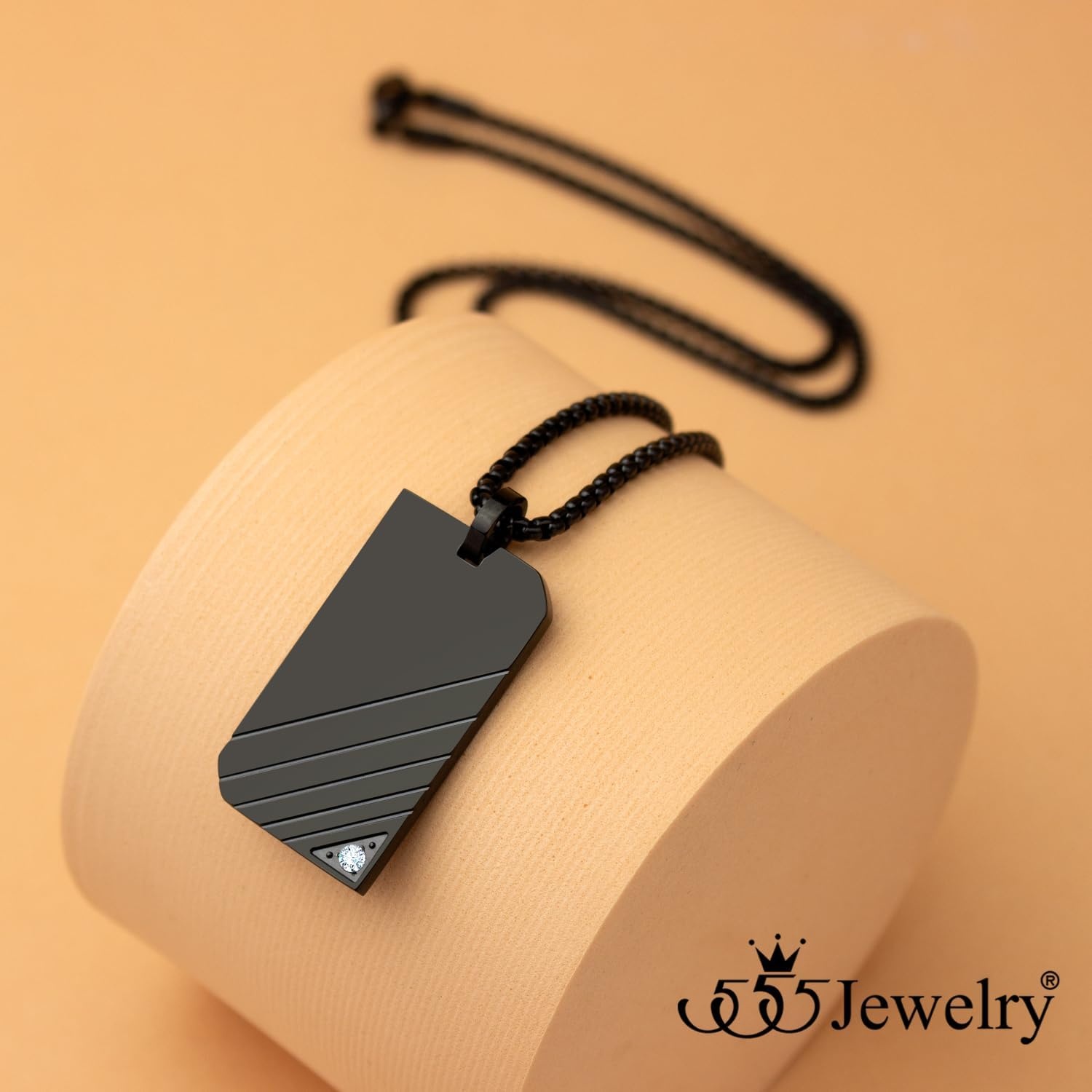 image:image555Jewelry Stainless Steel Diagonal Patterned Dog Tag Pendant Necklace for Men and Women 1624 Inch Chain LinkBlack
