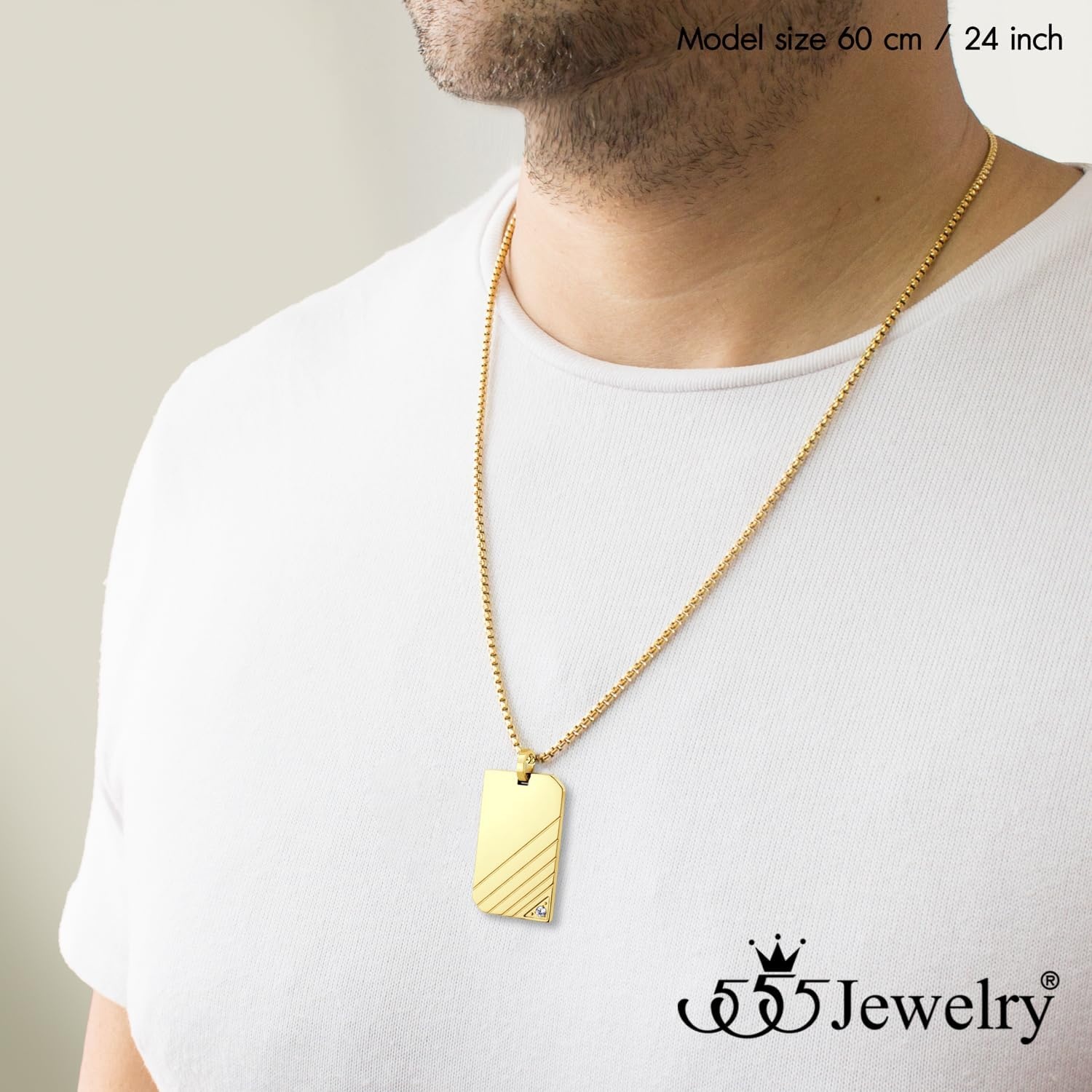 image:image555Jewelry Stainless Steel Diagonal Patterned Dog Tag Pendant Necklace for Men and Women 1624 Inch Chain LinkGold