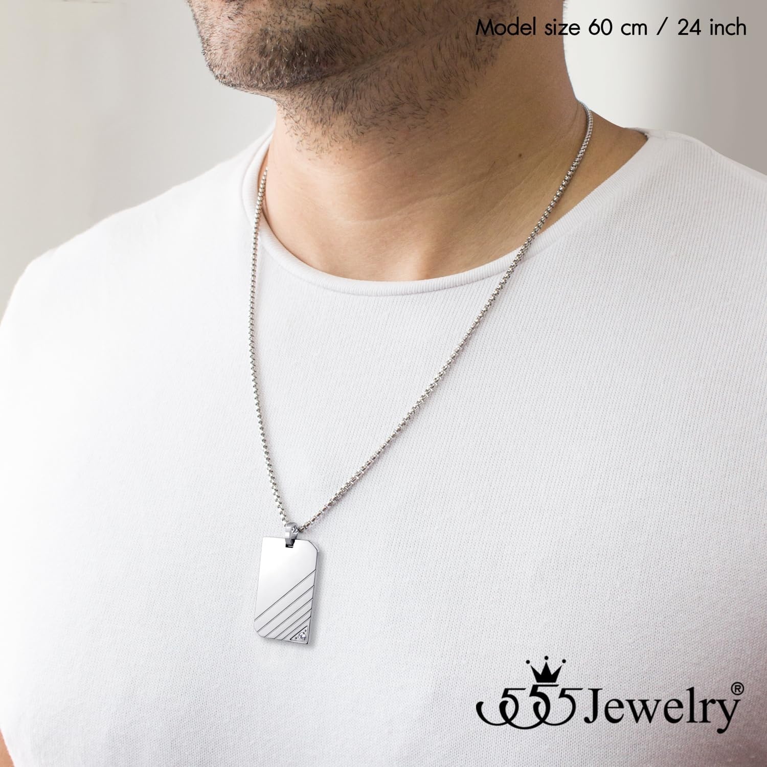 image:image555Jewelry Stainless Steel Diagonal Patterned Dog Tag Pendant Necklace for Men and Women 1624 Inch Chain LinkSilver