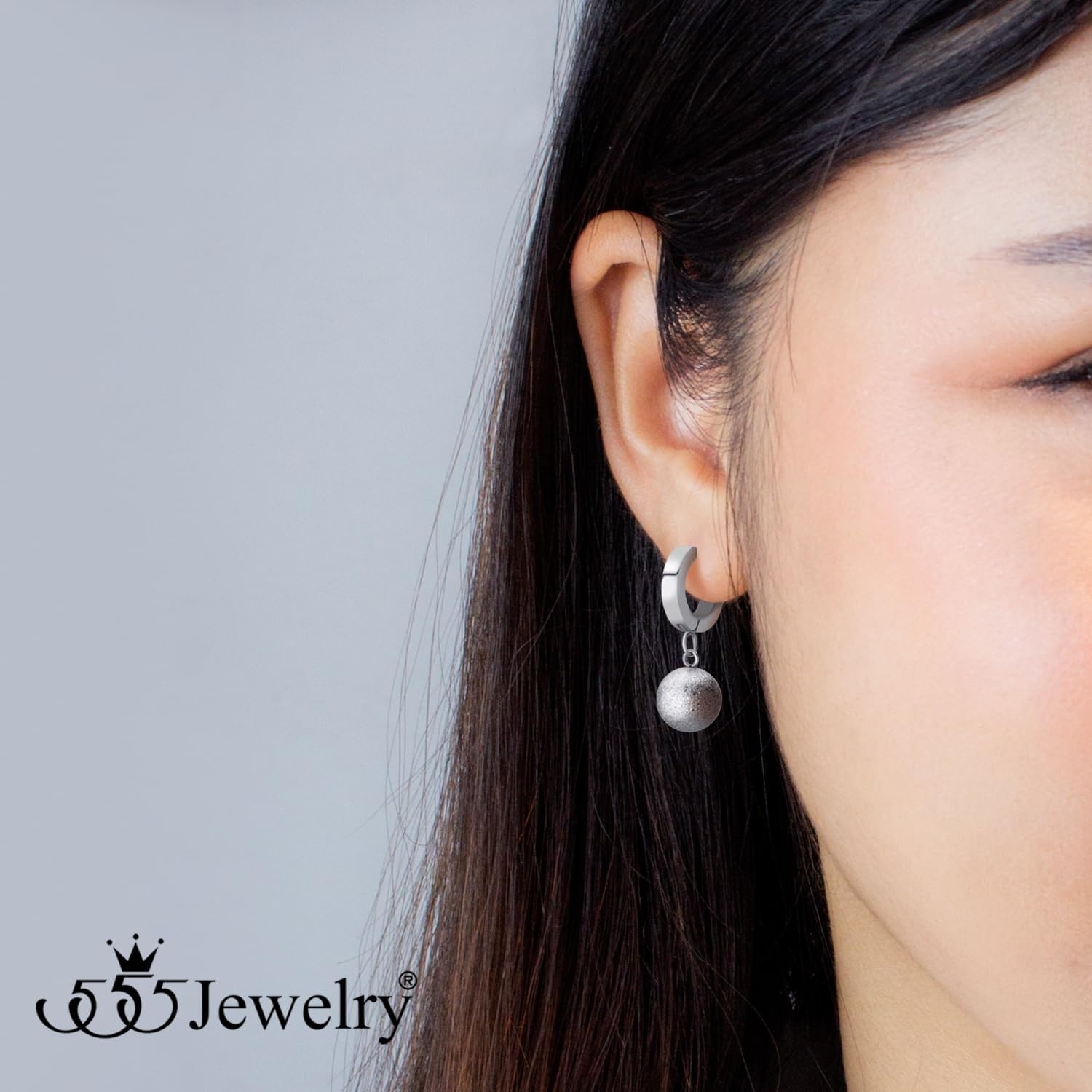 image:image555Jewelry Stainless Steel Huggie Dangle Pearl Onyx Turquoise Earrings for WomenSilver Matt