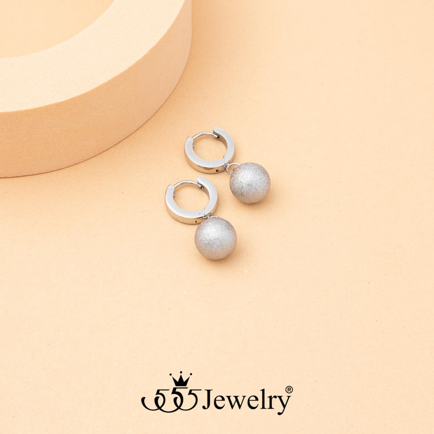image:image555Jewelry Stainless Steel Huggie Dangle Pearl Onyx Turquoise Earrings for WomenSilver Matt