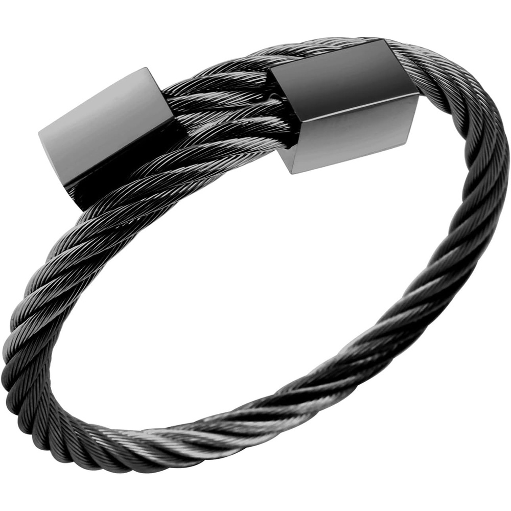 image:image555Jewelry 2 Tone Adjustable Twisted Cable Wire Bangle Bracelet Cuff for Women amp MenBlack Square Endings