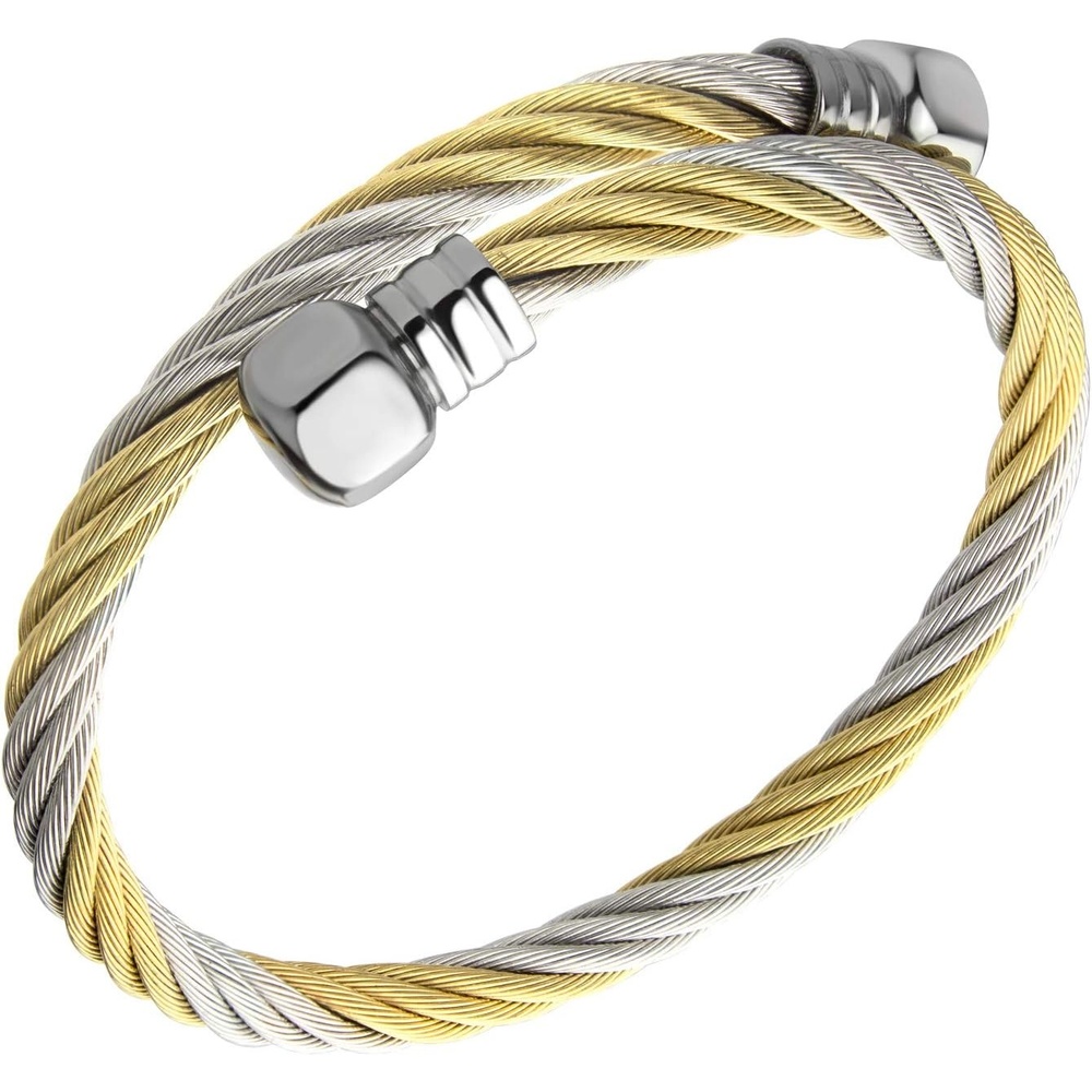 image:image555Jewelry 2 Tone Adjustable Twisted Cable Wire Bangle Bracelet Cuff for Women amp MenGold Hex Bolt Endings