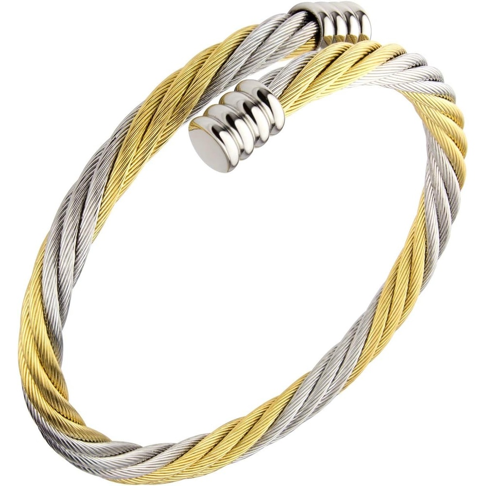 image:image555Jewelry 2 Tone Adjustable Twisted Cable Wire Bangle Bracelet Cuff for Women amp MenGold Silver