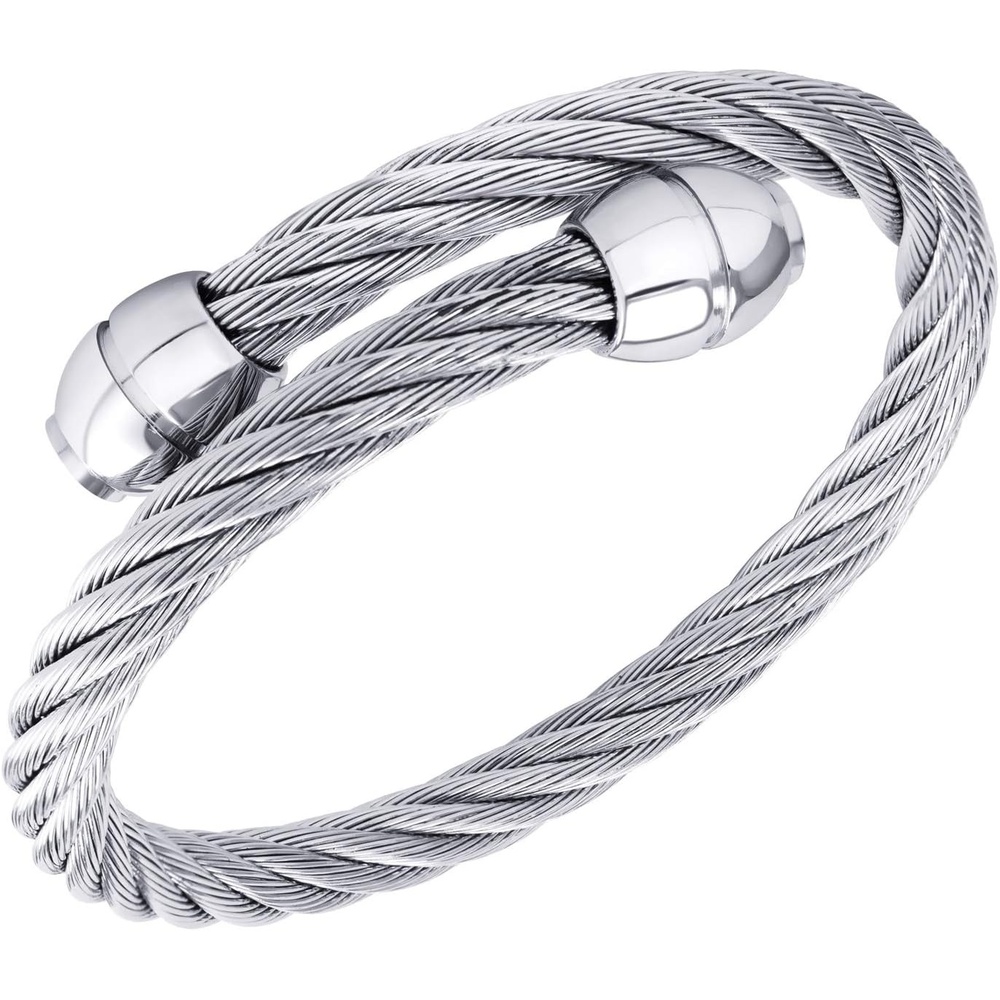 image:image555Jewelry 2 Tone Adjustable Twisted Cable Wire Bangle Bracelet Cuff for Women amp MenSilver Bead Endings