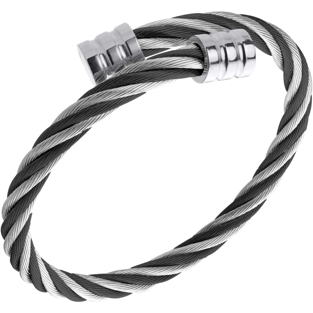 image:image555Jewelry 2 Tone Adjustable Twisted Cable Wire Bangle Bracelet Cuff for Women amp MenSilver Black
