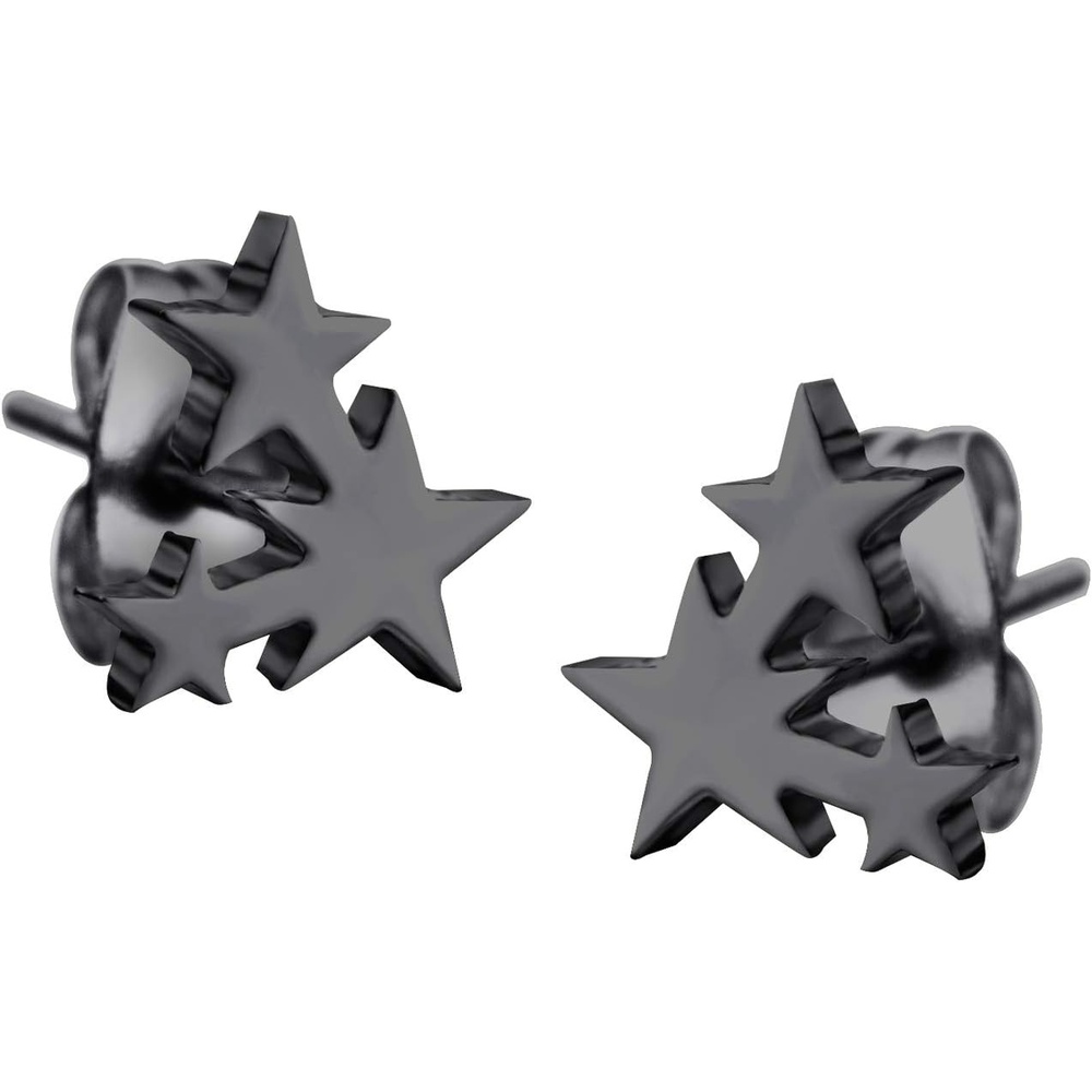 image:image555Jewelry Delicate Small Tiny Triple Stars Stud Earrings for WomenBlack
