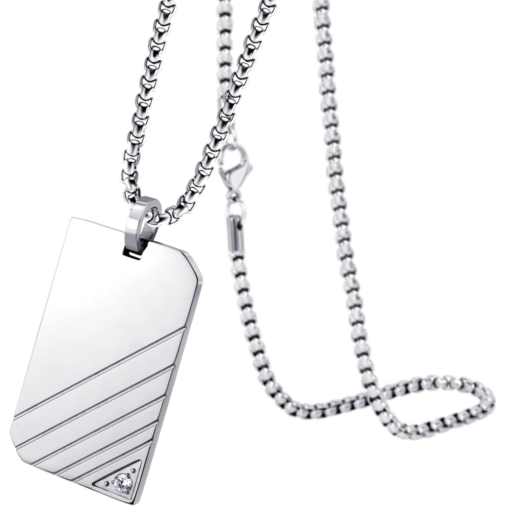 image:image555Jewelry Stainless Steel Diagonal Patterned Dog Tag Pendant Necklace for Men and Women 1624 Inch Chain LinkSilver