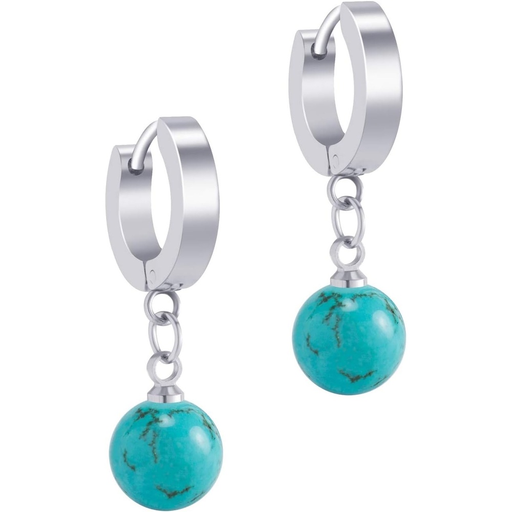image:image555Jewelry Stainless Steel Huggie Dangle Pearl Onyx Turquoise Earrings for WomenSilver Turquoise