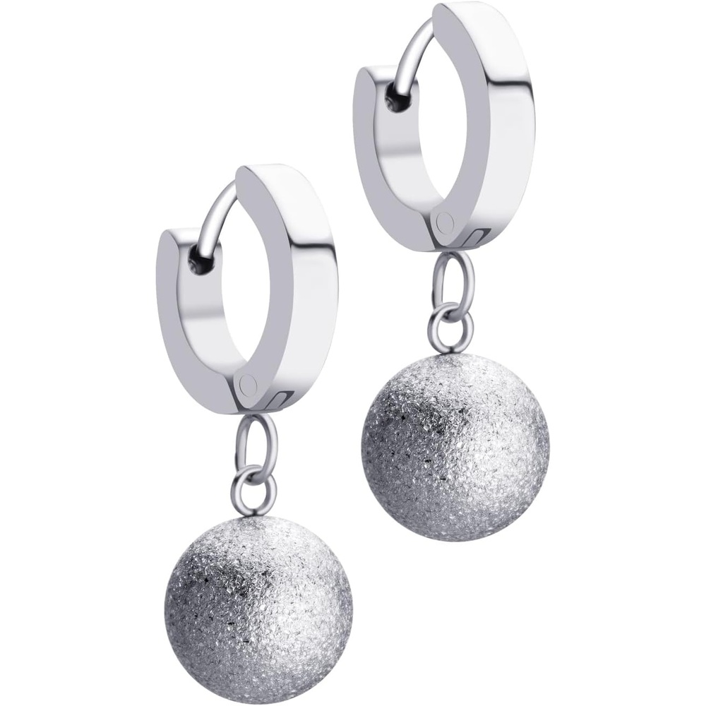 image:image555Jewelry Stainless Steel Huggie Dangle Pearl Onyx Turquoise Earrings for WomenSilver Matt