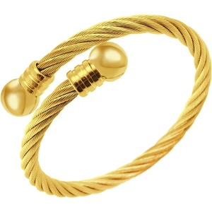 image:image555Jewelry 2 Tone Adjustable Twisted Cable Wire Bangle Bracelet Cuff for Women amp MenGold  Round Endings
