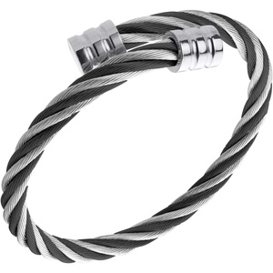 image:image555Jewelry 2 Tone Adjustable Twisted Cable Wire Bangle Bracelet Cuff for Women amp MenSilver  Black