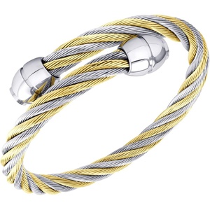 image:image555Jewelry 2 Tone Adjustable Twisted Cable Wire Bangle Bracelet Cuff for Women amp MenSilver  Gold  Bead Endings