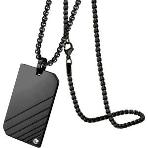 image:image555Jewelry Stainless Steel Diagonal Patterned Dog Tag Pendant Necklace for Men and Women 1624 Inch Chain LinkBlack